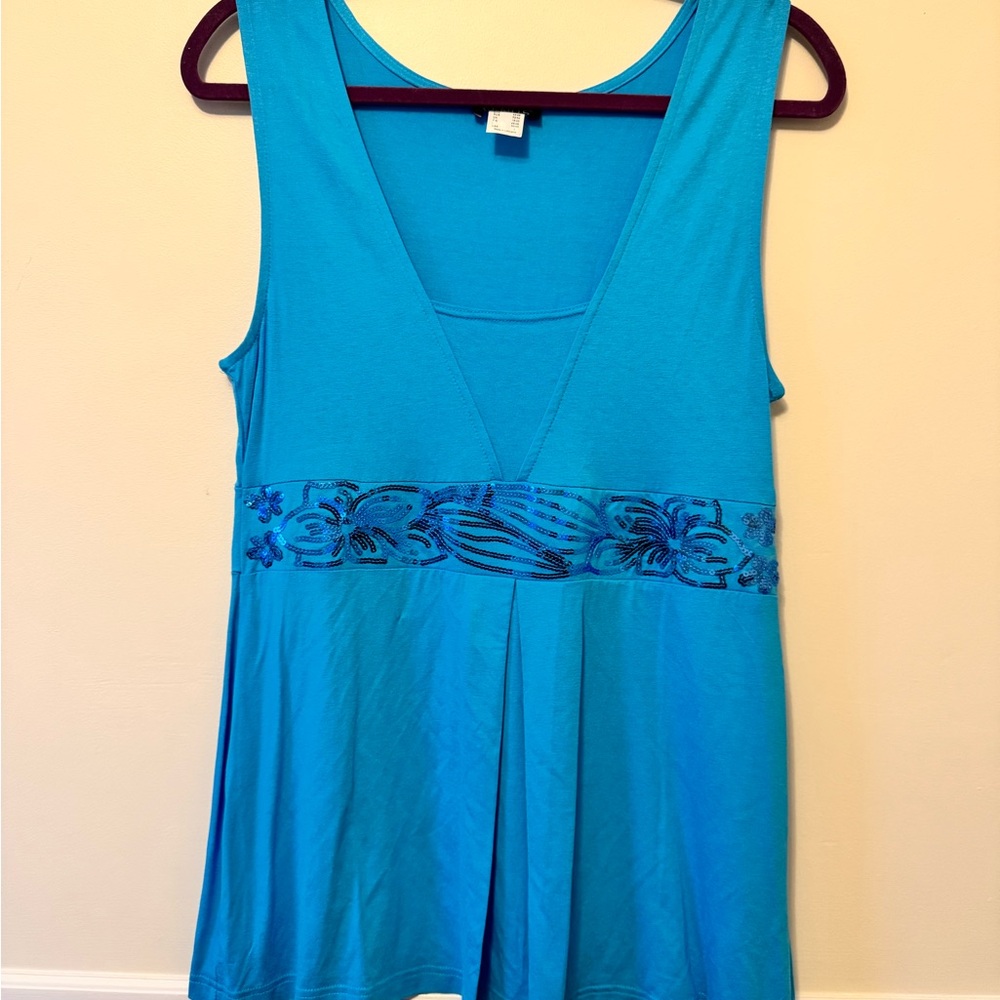 VENUS Turquoise Tank Top with Lace Accent